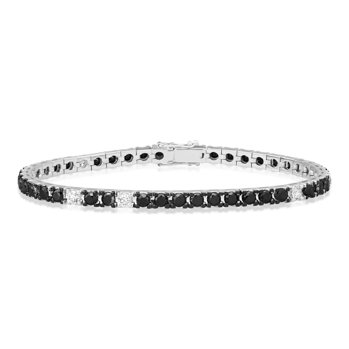 18K white gold tennis bracelet with 7.1ct black diamonds and 0.95ct clear diamonds