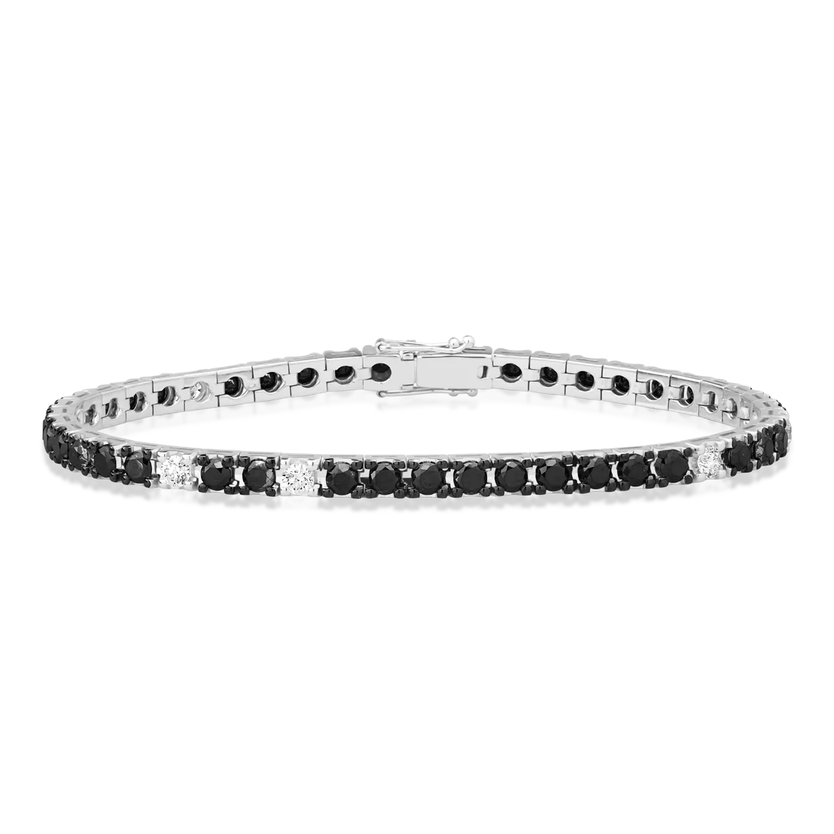 18K white gold tennis bracelet with 7.1ct black diamonds and 0.95ct clear diamonds-104210