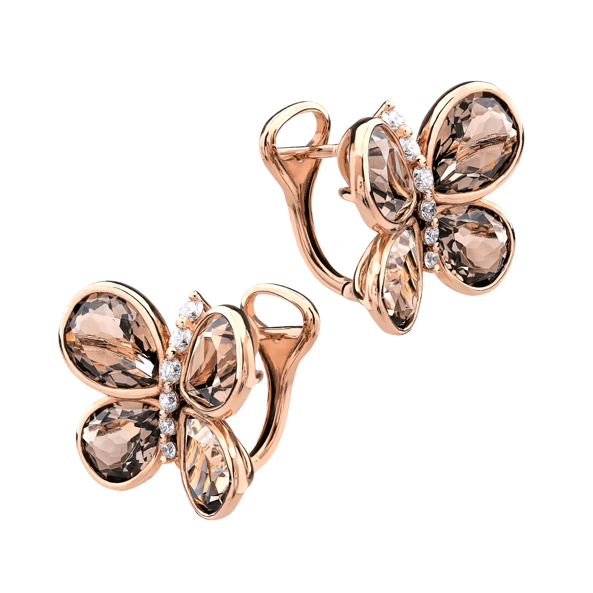 18K rose gold butterflies earrings with 7.865ct smoky quartz and 0.296ct diamonds