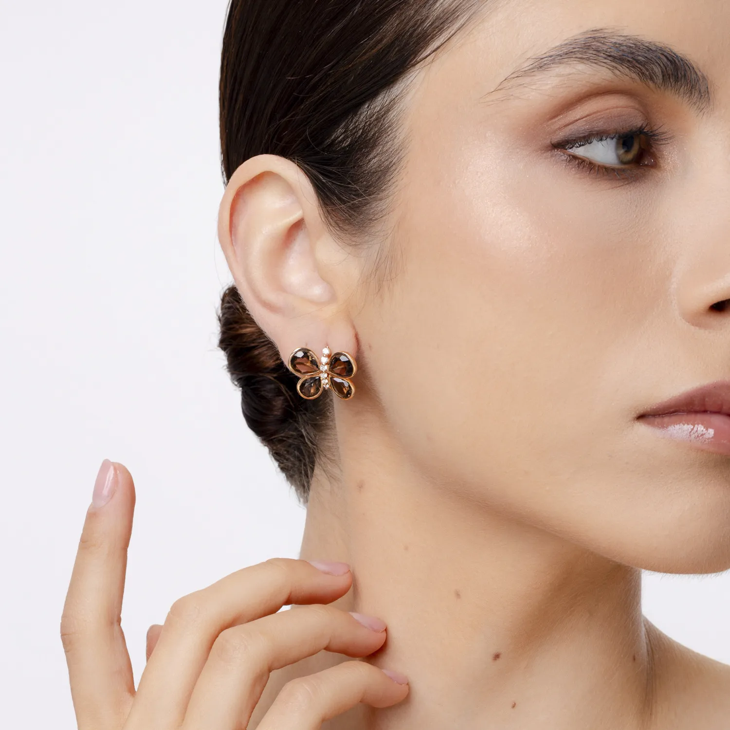 18K rose gold butterflies earrings with 7.865ct smoky quartz and 0.296ct diamonds