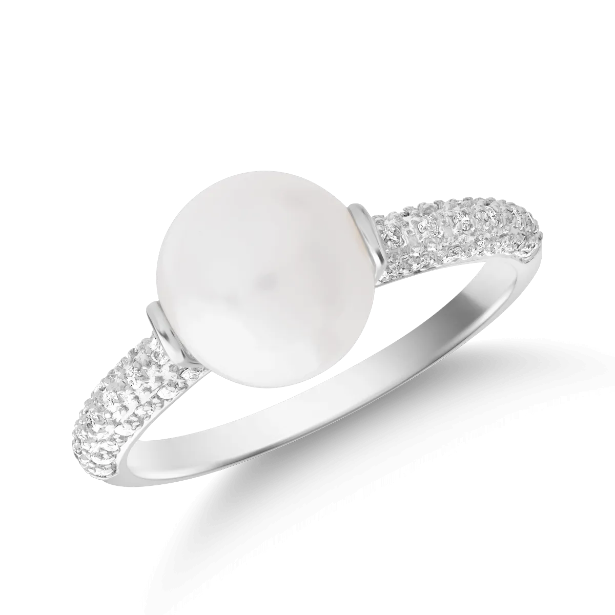 14k fehér arany gyűrű 4.04ct tenyésztő gyöngy és gyémánt 0,152ct