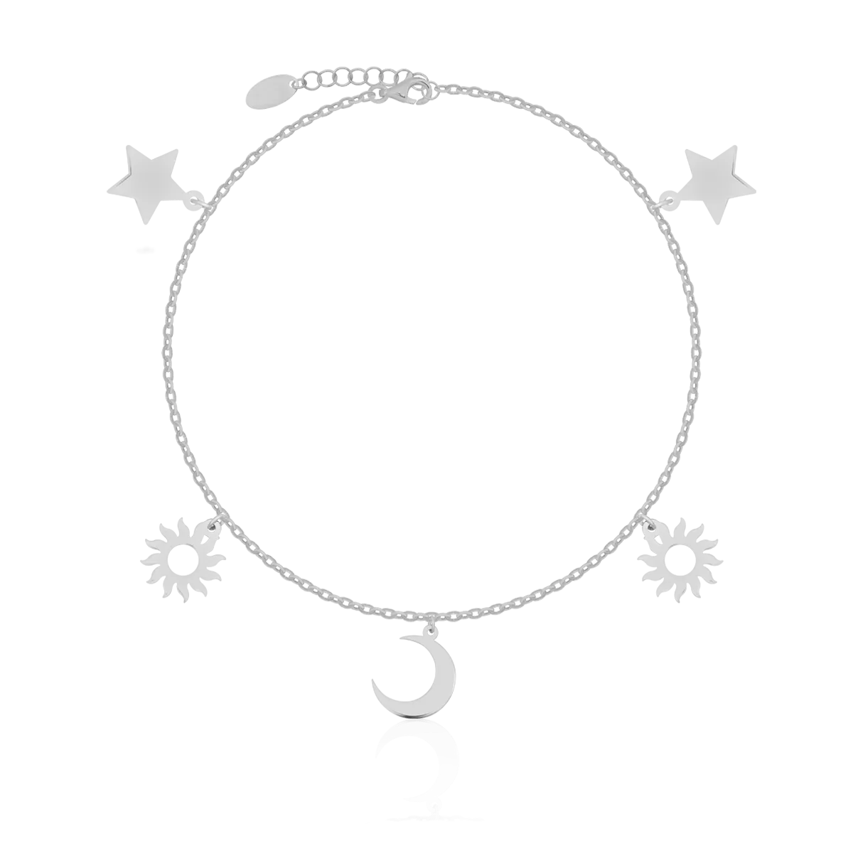 14K white gold ankle bracelet with charms