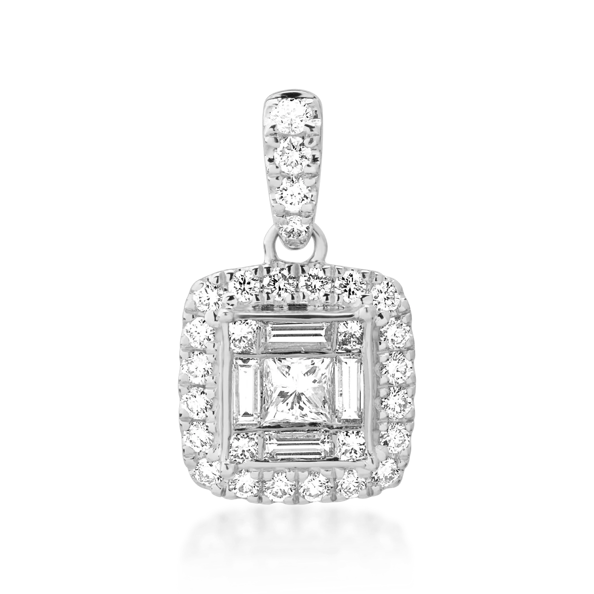Pandantiv din aur alb cu diamante princess, baguette si rotunde de 0.63ct