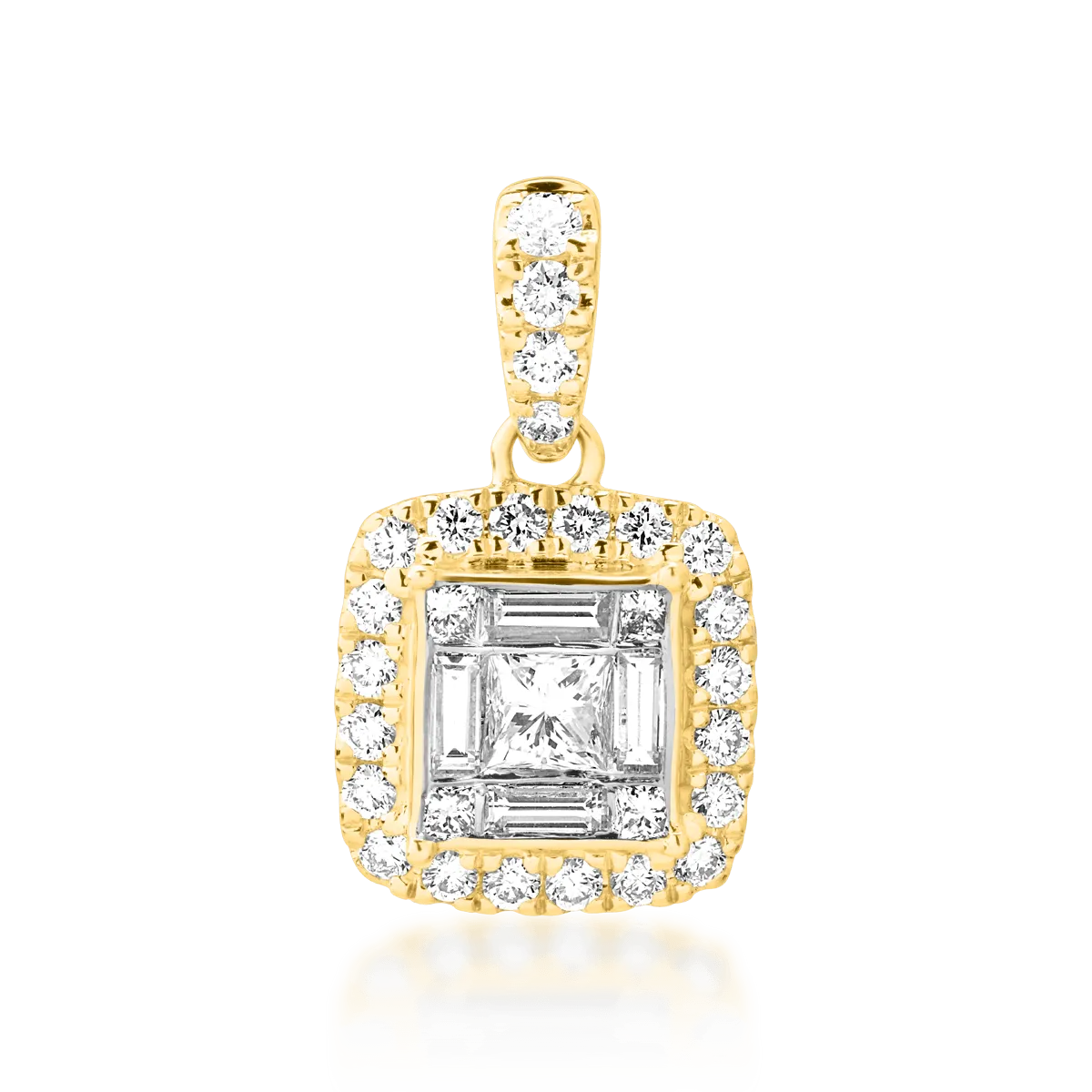Pandantiv din aur galben cu diamante princess, baguette si rotunde de 0.62ct