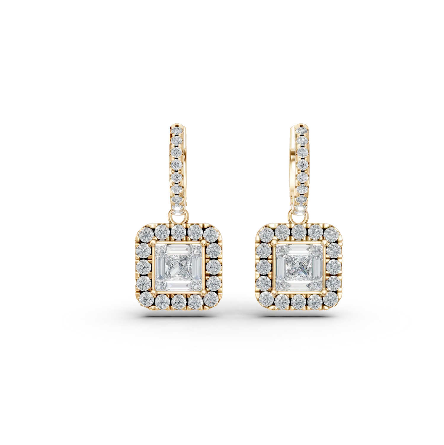 18K yellow gold earrings with diamonds of 1.36ct