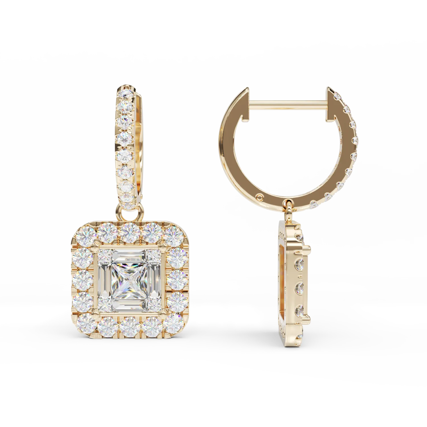 18K yellow gold earrings with diamonds of 1.36ct