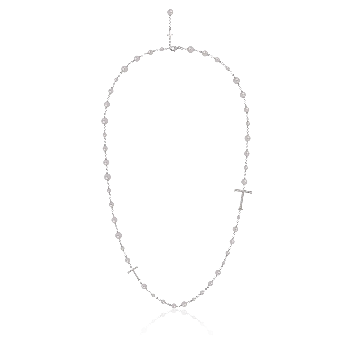 18K white gold necklace with 97.56ct fresh water cultured pearls and 0.49ct diamonds