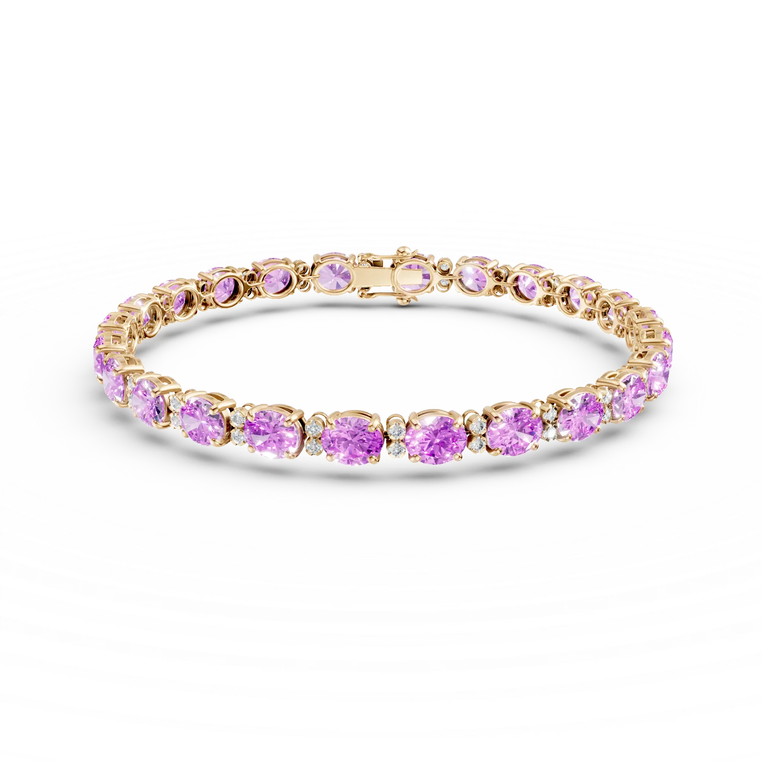 Bratara din aur roz cu safire roz ovale de 16.68ct si diamante de 0.46ct