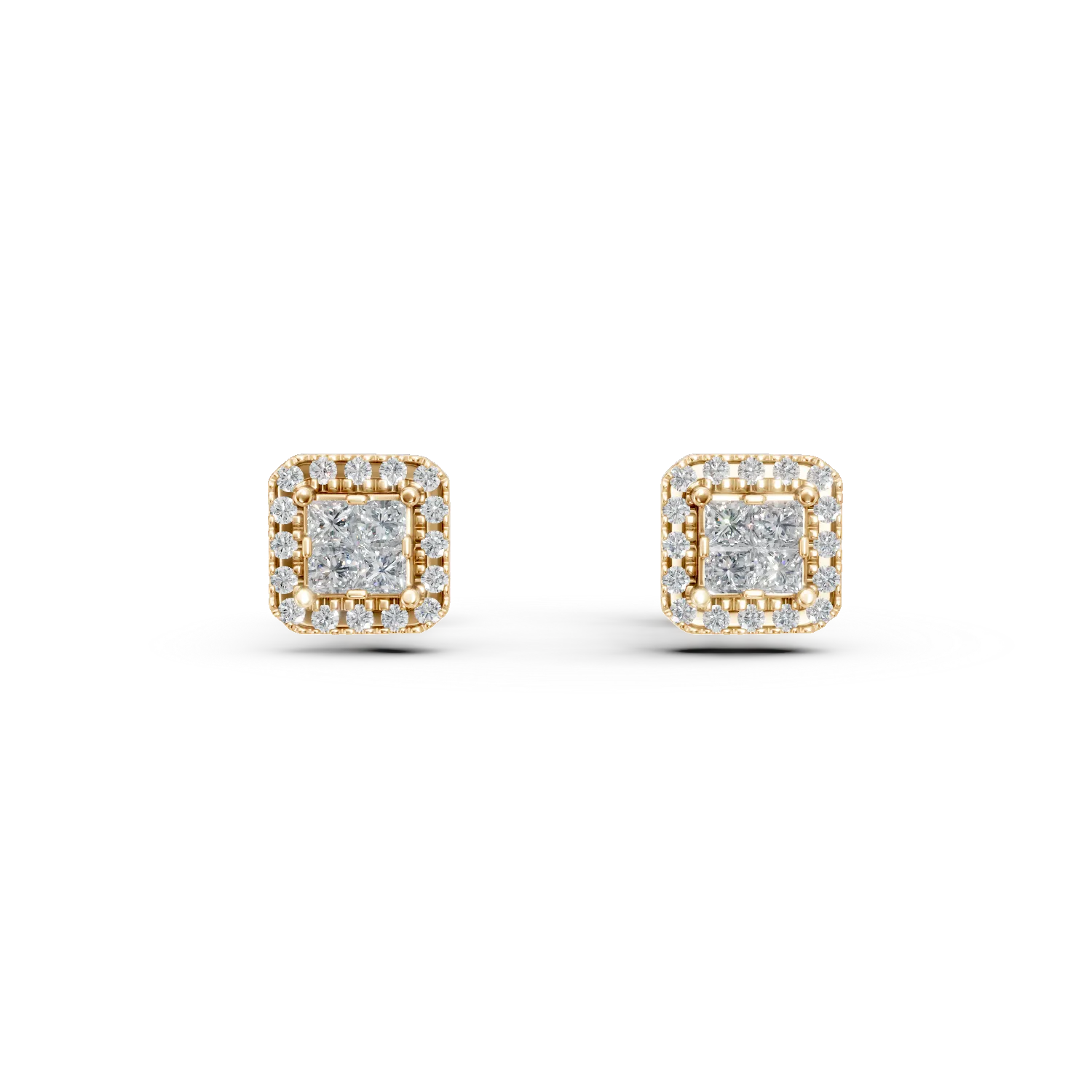 Cercei din aur galben cu diamante princess si rotunde de 0.37ct