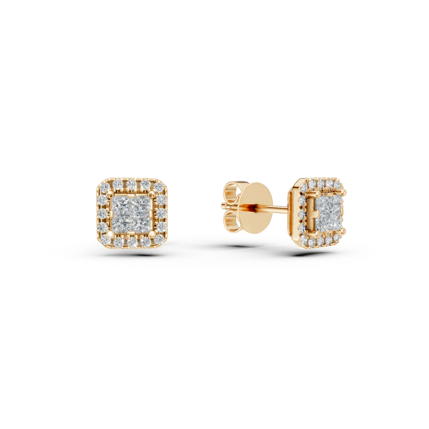 TEILOR Cercei din aur galben cu diamante princess si rotunde de 0.37ct