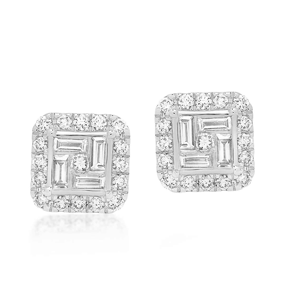 Teilor Cercei din aur alb cu diamante baguette, princess si rotunde de 0.77ct