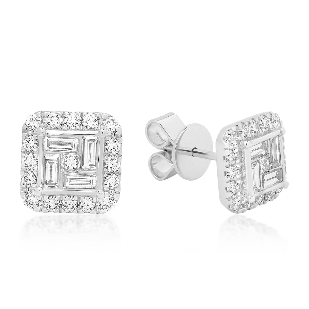 Cercei din aur alb cu diamante baguette, princess si rotunde de 0.77ct