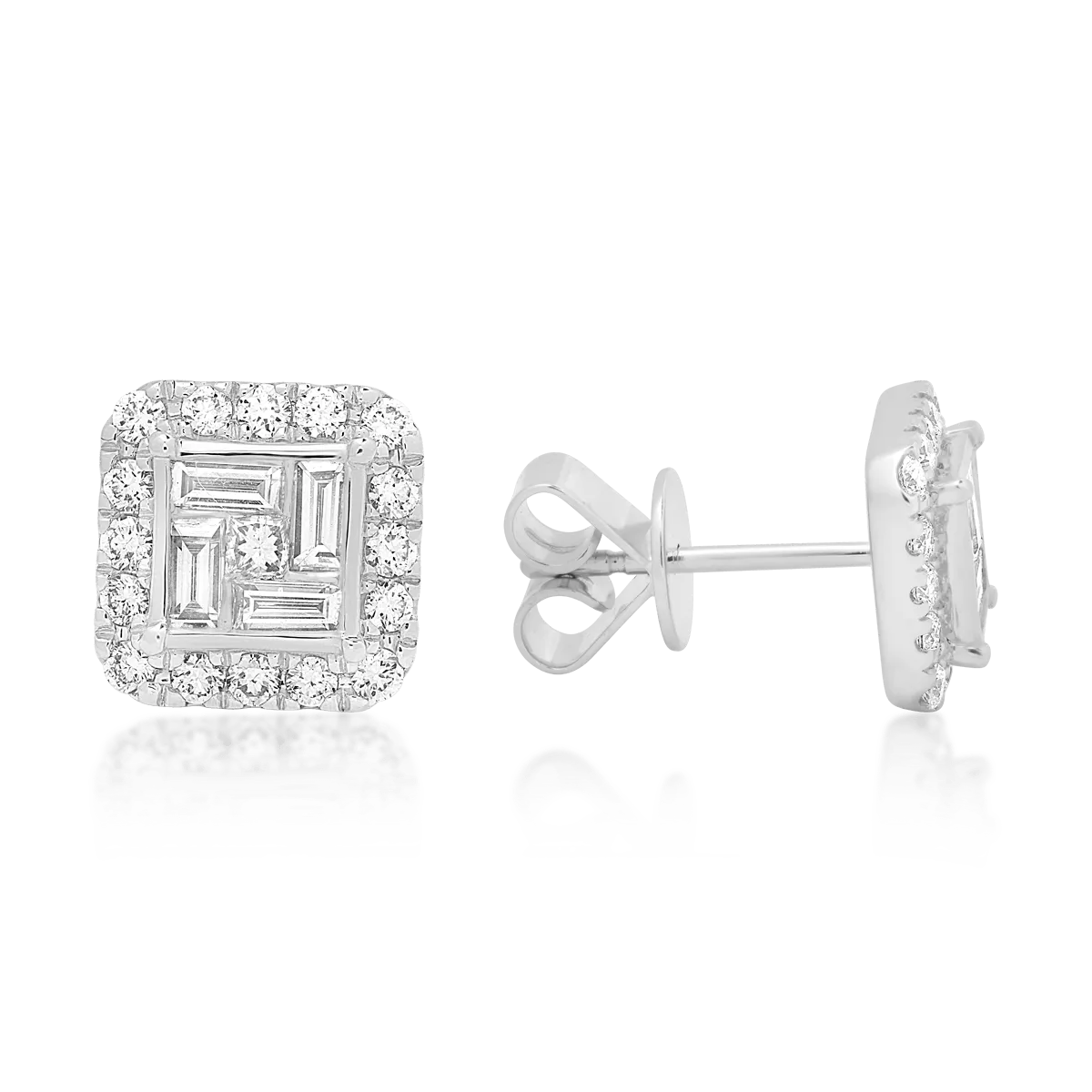 Cercei din aur alb cu diamante baguette, princess si rotunde de 0.77ct