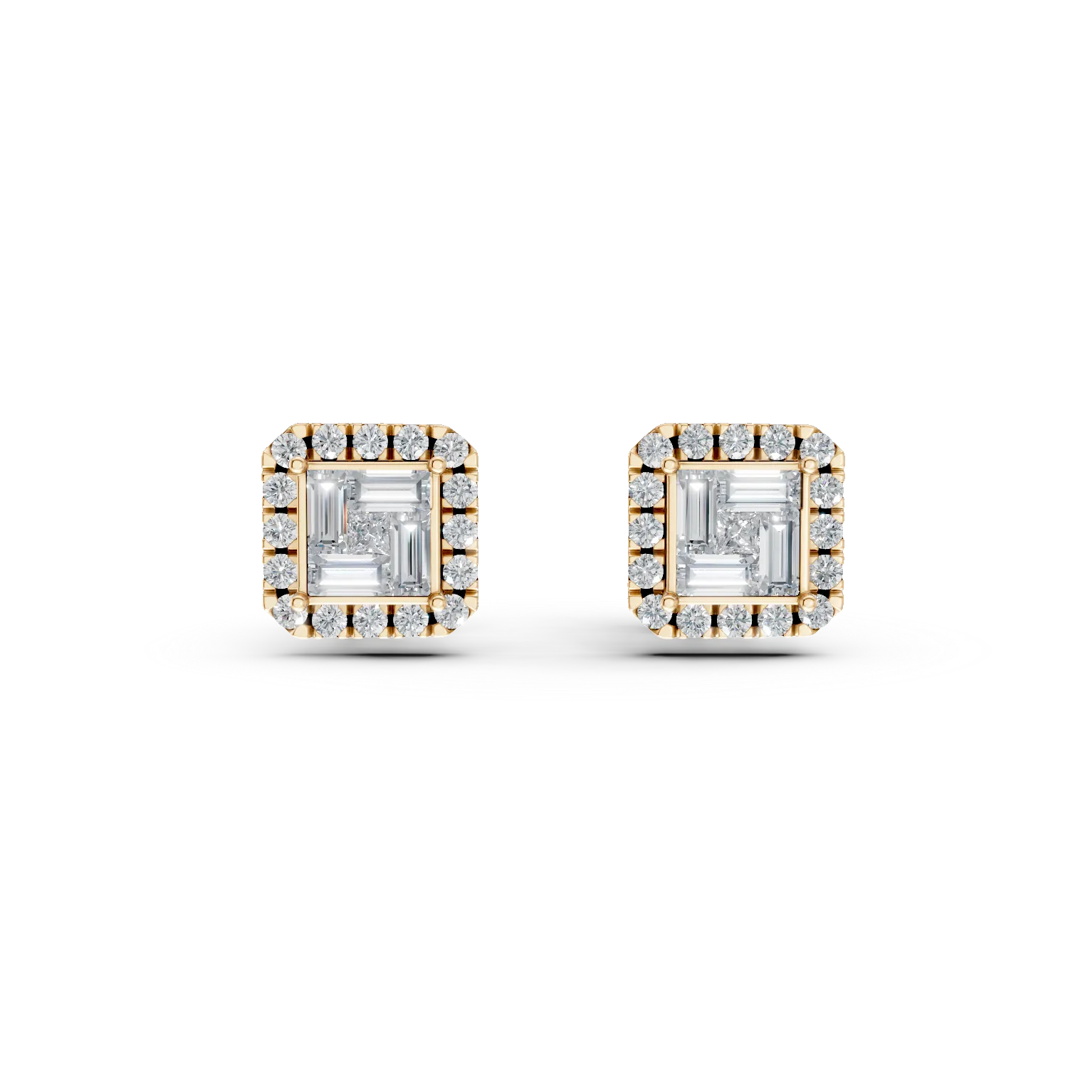 Teilor Cercei din aur galben cu diamante baguette, princess si rotunde de 0.77ct