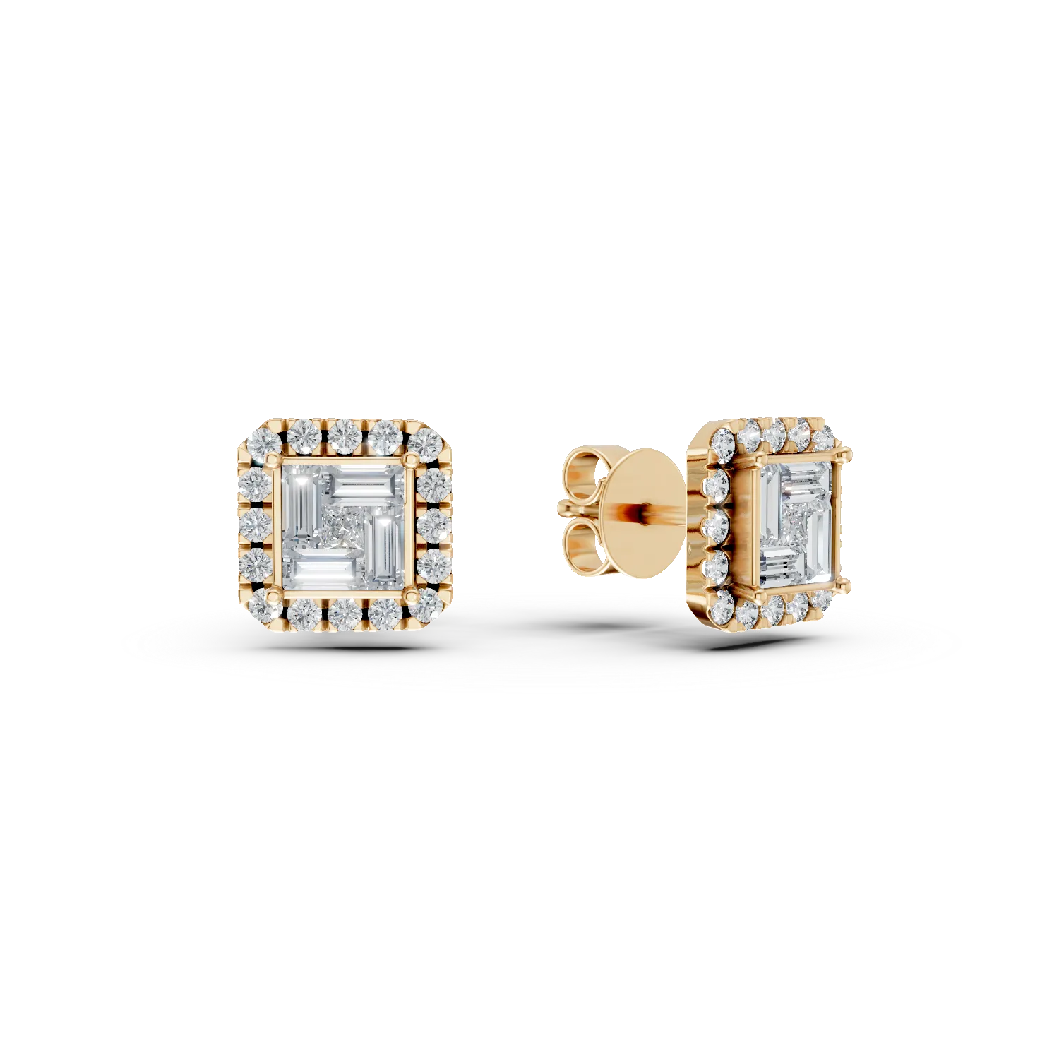 Cercei din aur galben cu diamante baguette, princess si rotunde de 0.77ct