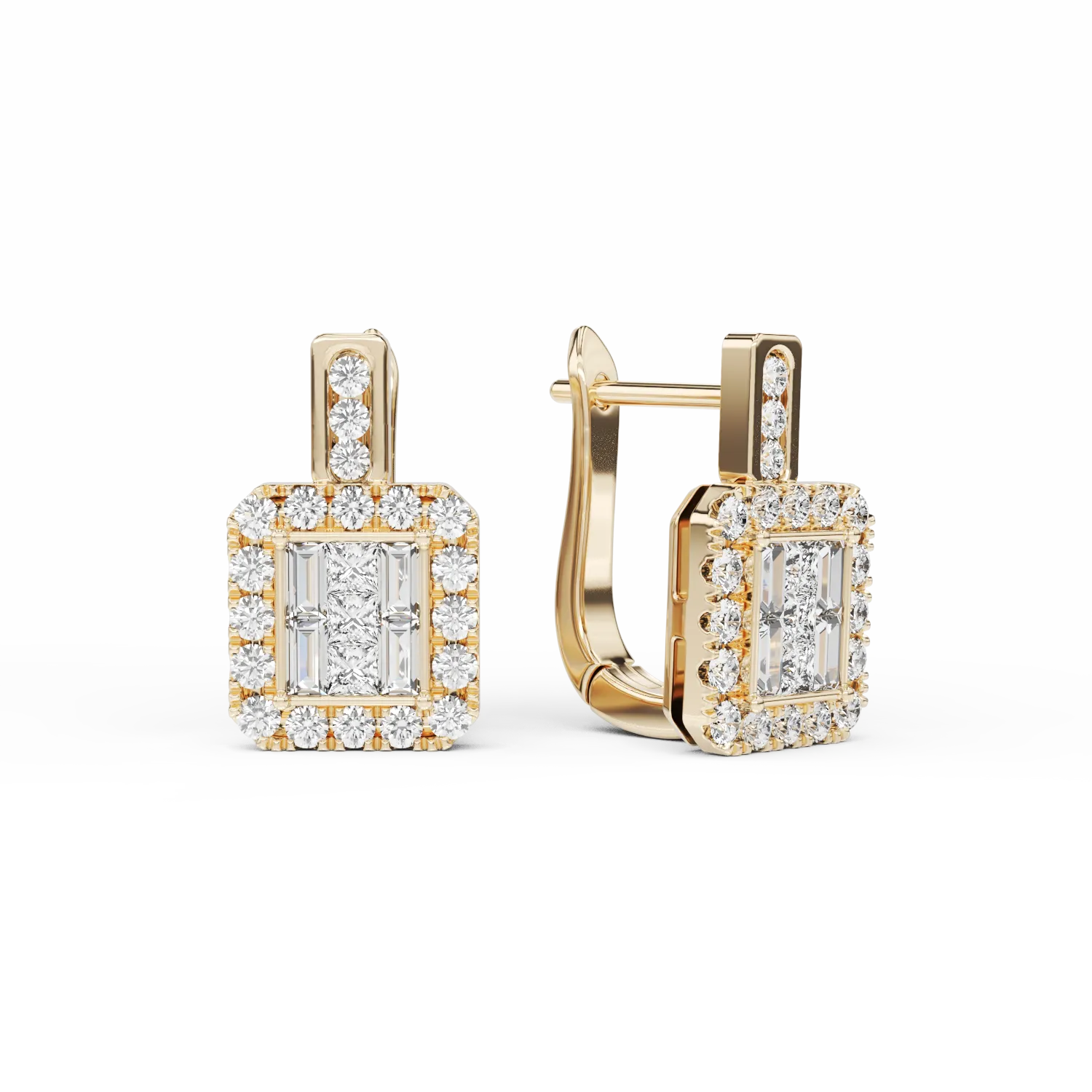 TEILOR Cercei din aur galben cu diamante baguette, princess si rotunde de 0.76ct