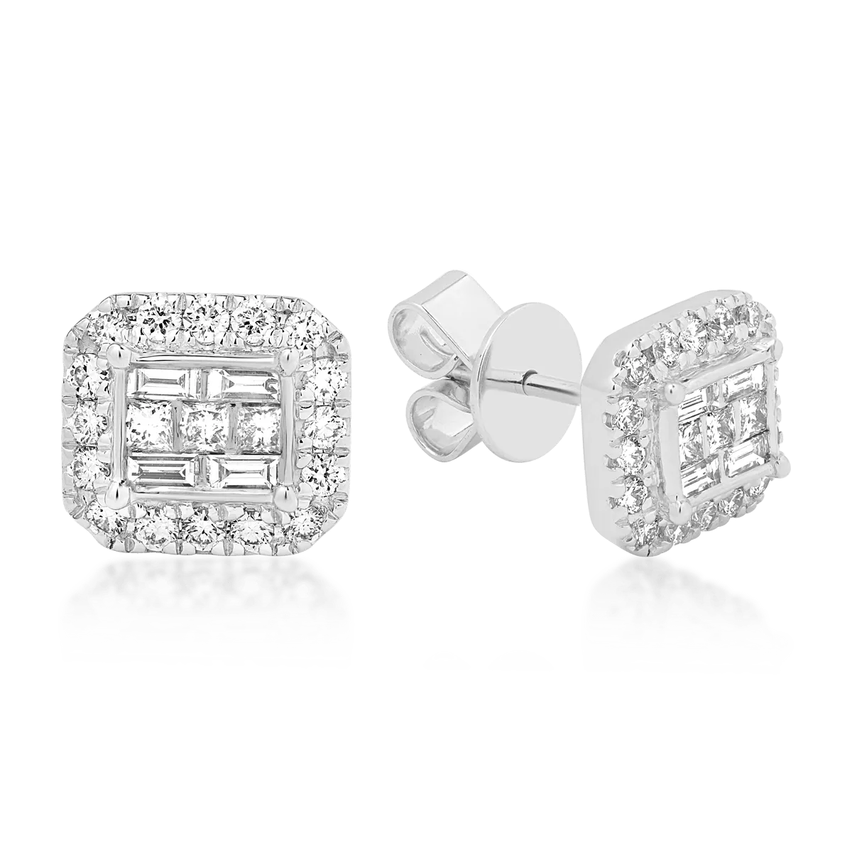 Cercei din aur alb cu diamante baguette, princess si rotunde de 0.64ct