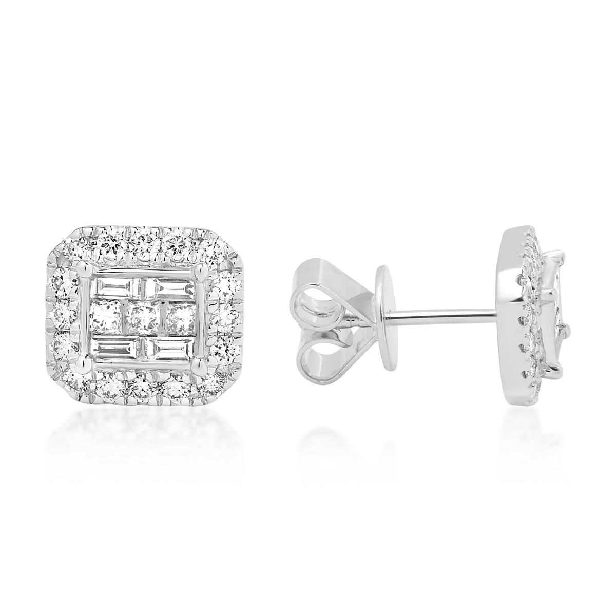 Cercei din aur alb cu diamante baguette, princess si rotunde de 0.64ct