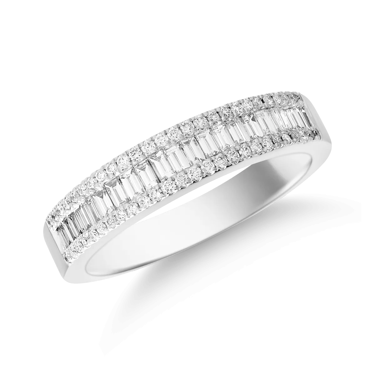 Inel din aur alb cu diamante baguette si rotunde de 0.48ct