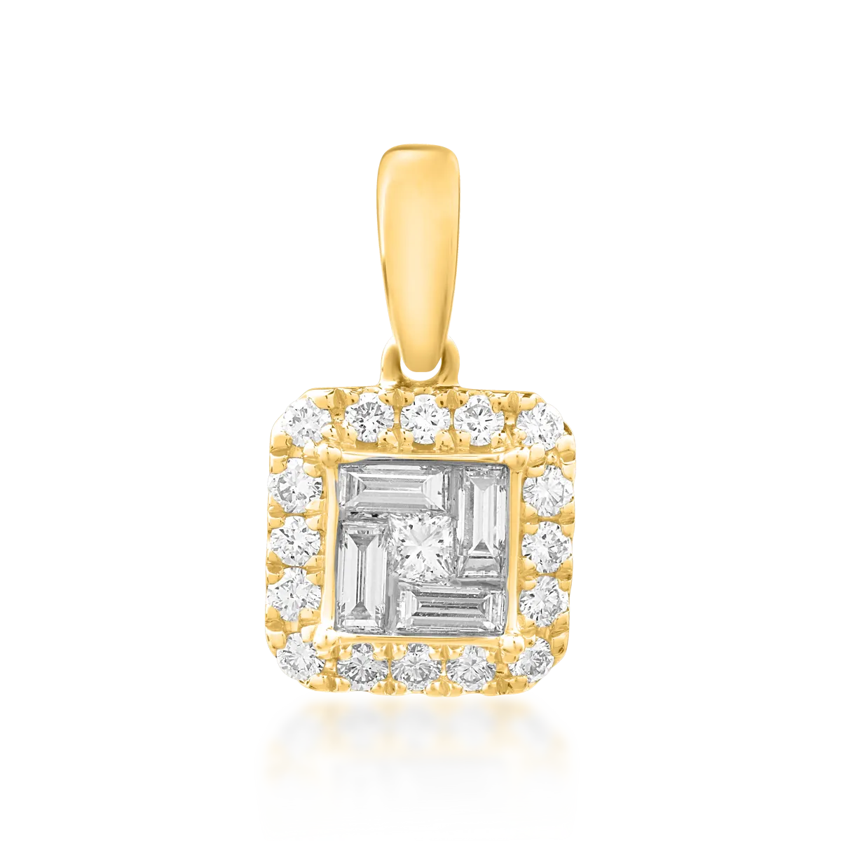 Pandantiv din aur galben cu diamante princess, baguette si rotunde de 0.4ct