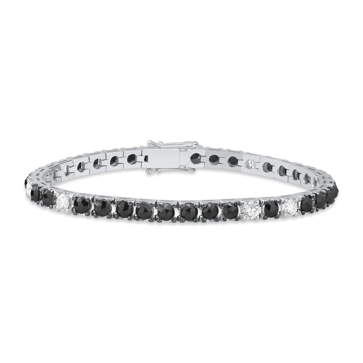 18K white gold tennis bracelet with 1.45ct white diamonds and 9.2ct black diamonds