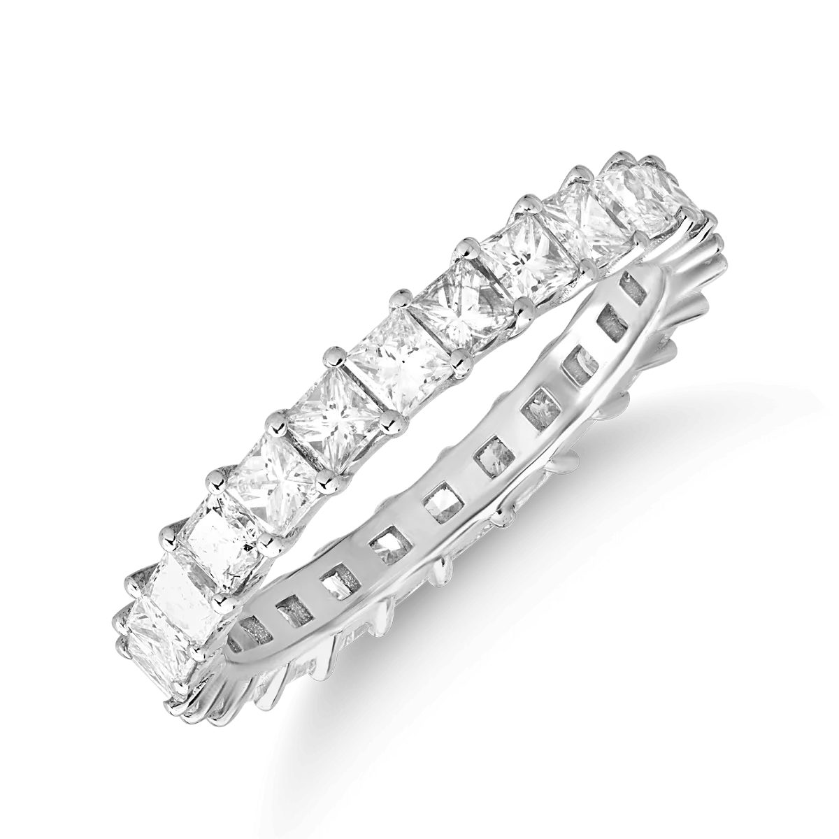 Inel eternity din aur alb cu diamante princess de 1.8ct
