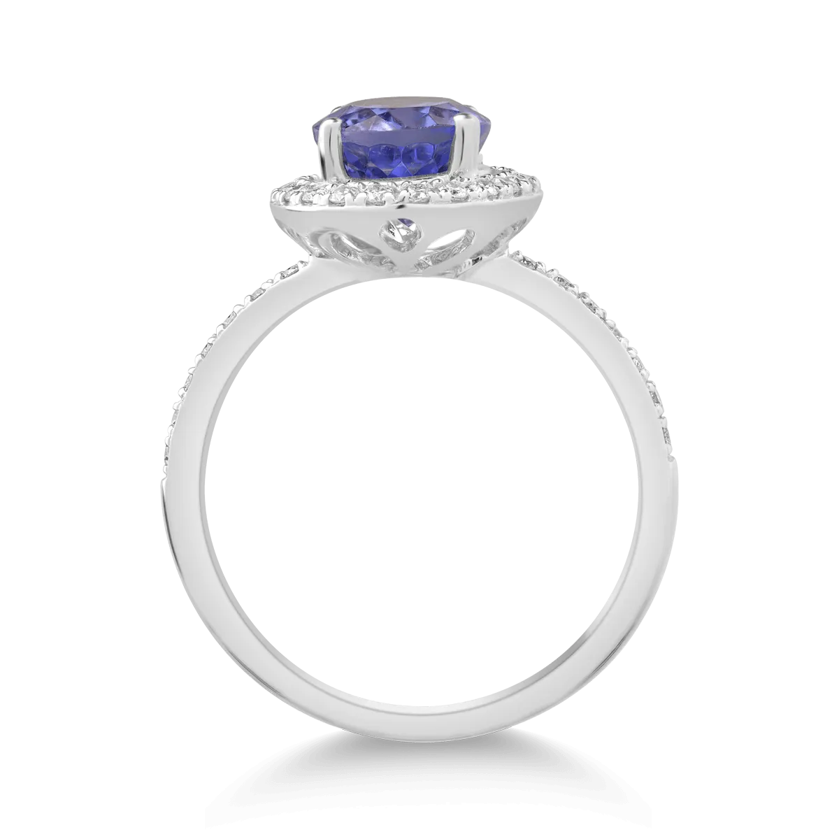Inel din aur alb de 18K cu tanzanit de 2.1ct si diamante de 0.25ct