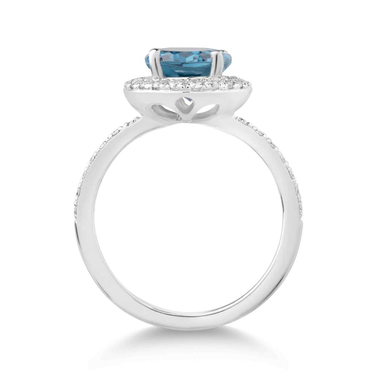 Gyűrű 18K-os fehér aranyból 2.43ct london blue topázzal és 0.25ct gyémánttal