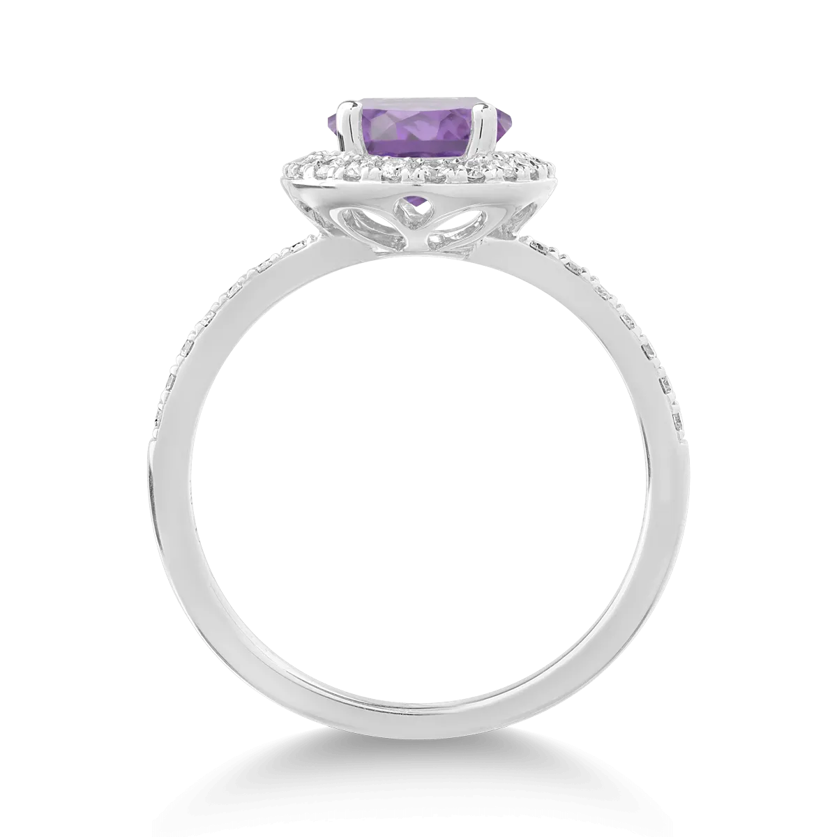 Inel din aur alb de 18K cu ametist de 1.98ct si diamante de 0.25ct