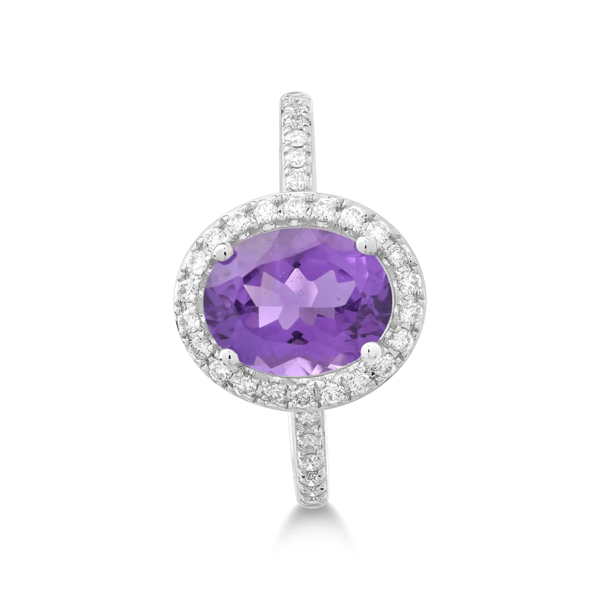Inel din aur alb de 18K cu ametist de 1.98ct si diamante de 0.25ct