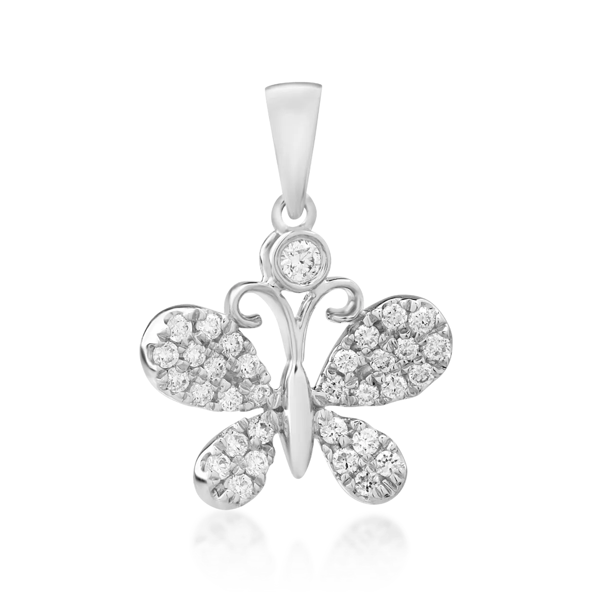 Pandantiv fluture din aur alb cu diamante de 0.18ct