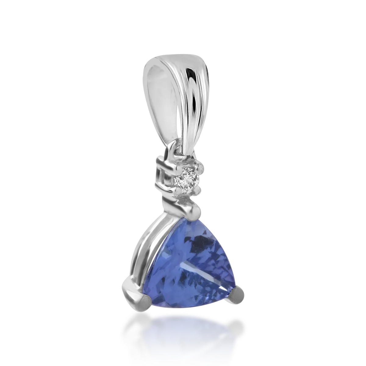 Pandantiv din aur alb de 14K cu tanzanit de 0.75ct si diamant de 0.02ct