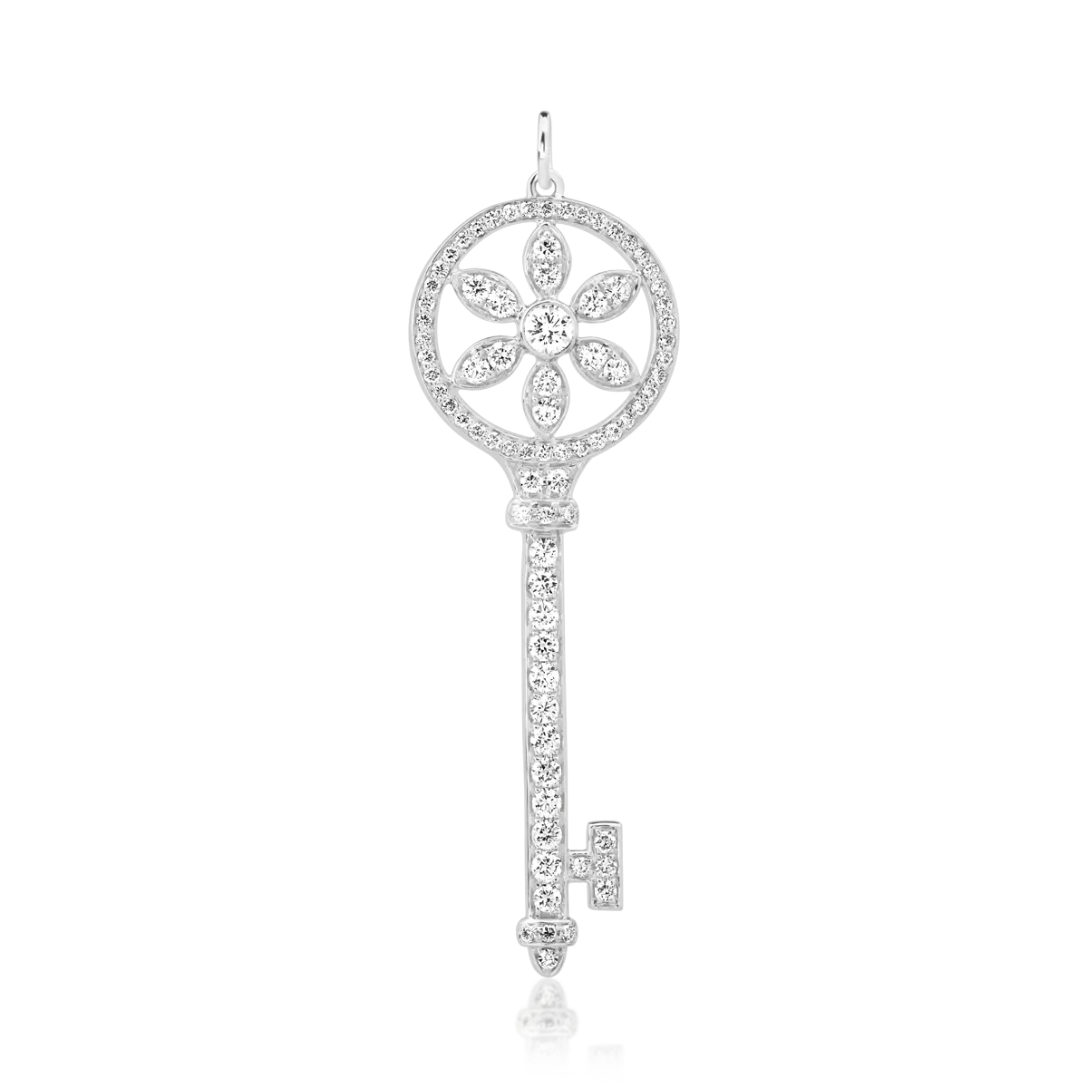Pandantiv cheie din aur alb cu diamant de 0.11ct si diamante de 0.78ct