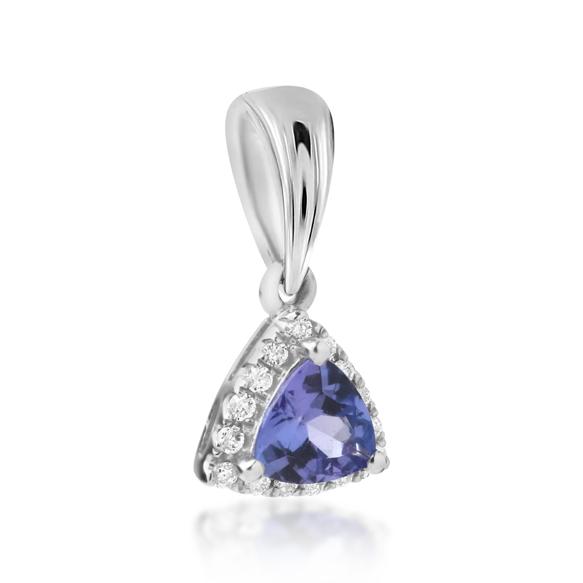 Pandantiv din aur alb de 14K cu tanzanit de 0.46ct si diamante de 0.08ct