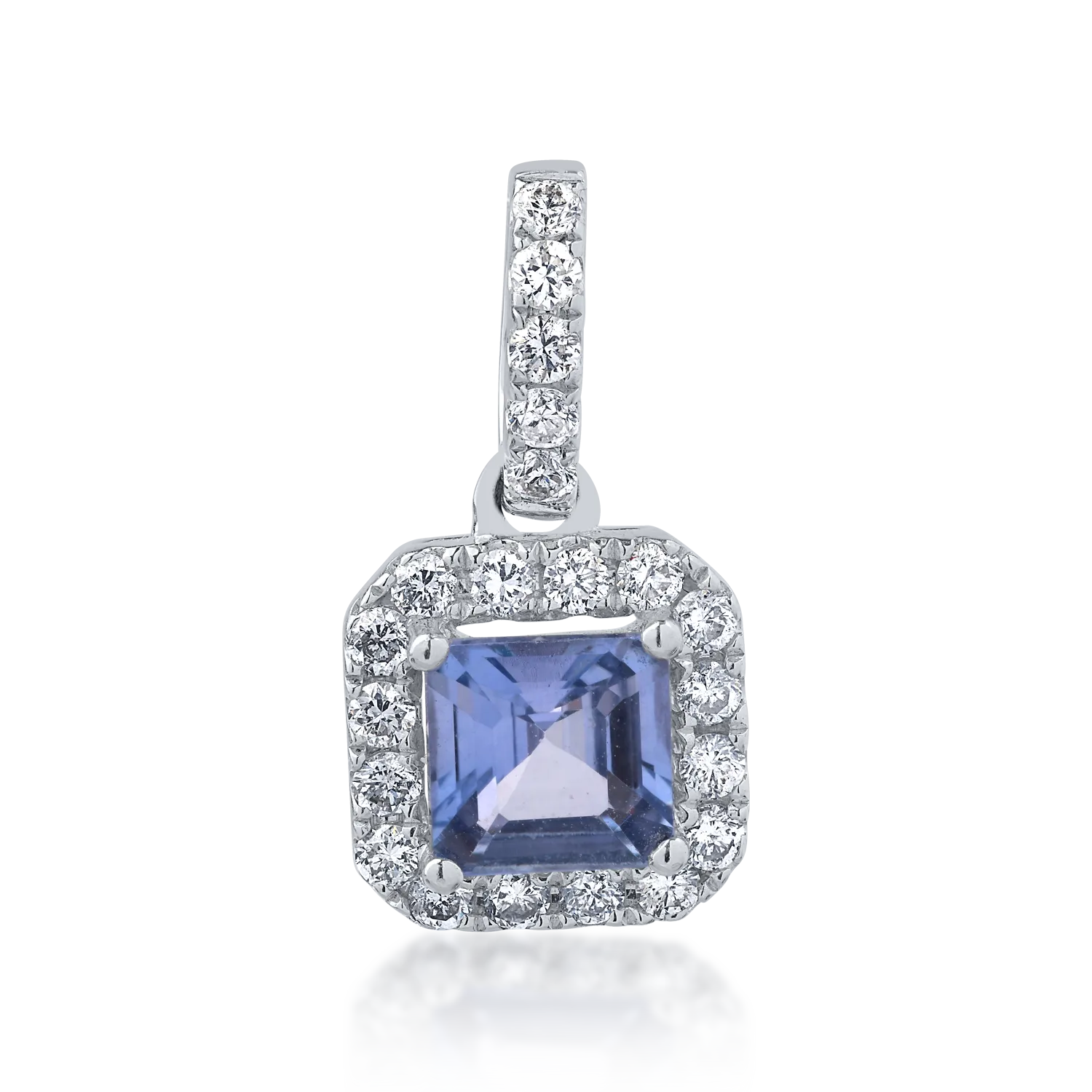 Pandantiv din aur alb de 18K cu safir de 0.77ct si diamante de 0.24ct