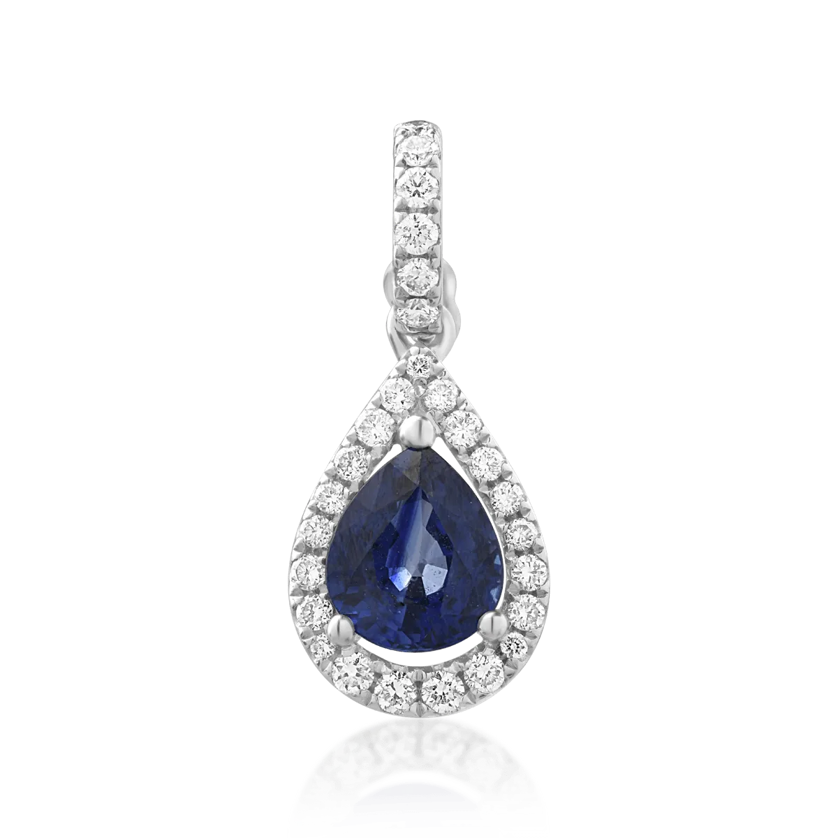 Pandantiv din aur alb cu safir oval de 1.08ct si diamante de 0.21ct