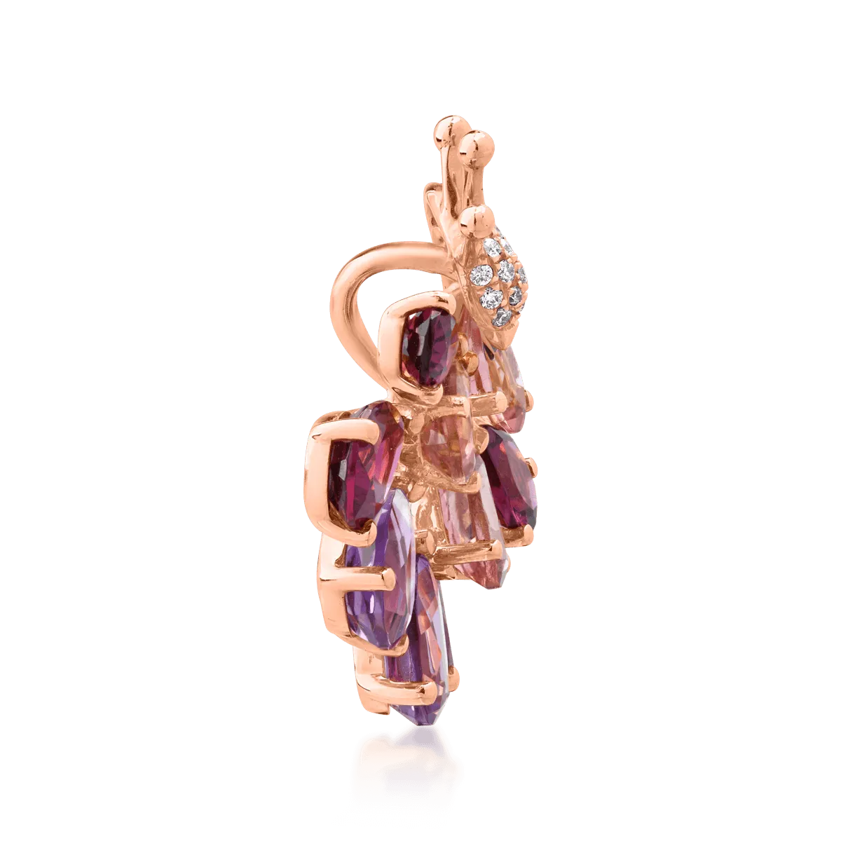 18K rose gold peacock pendant with 5.67ct precious and semiprecious stones