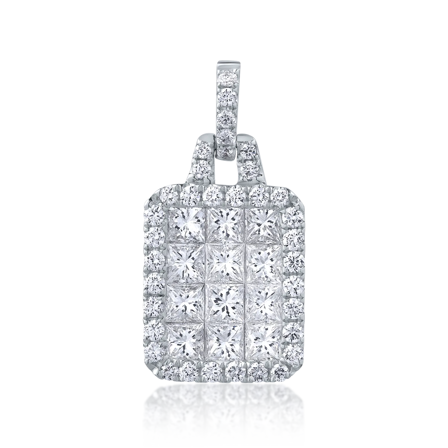 Pandantiv din aur alb cu diamante square si rotunde de 0.34ct