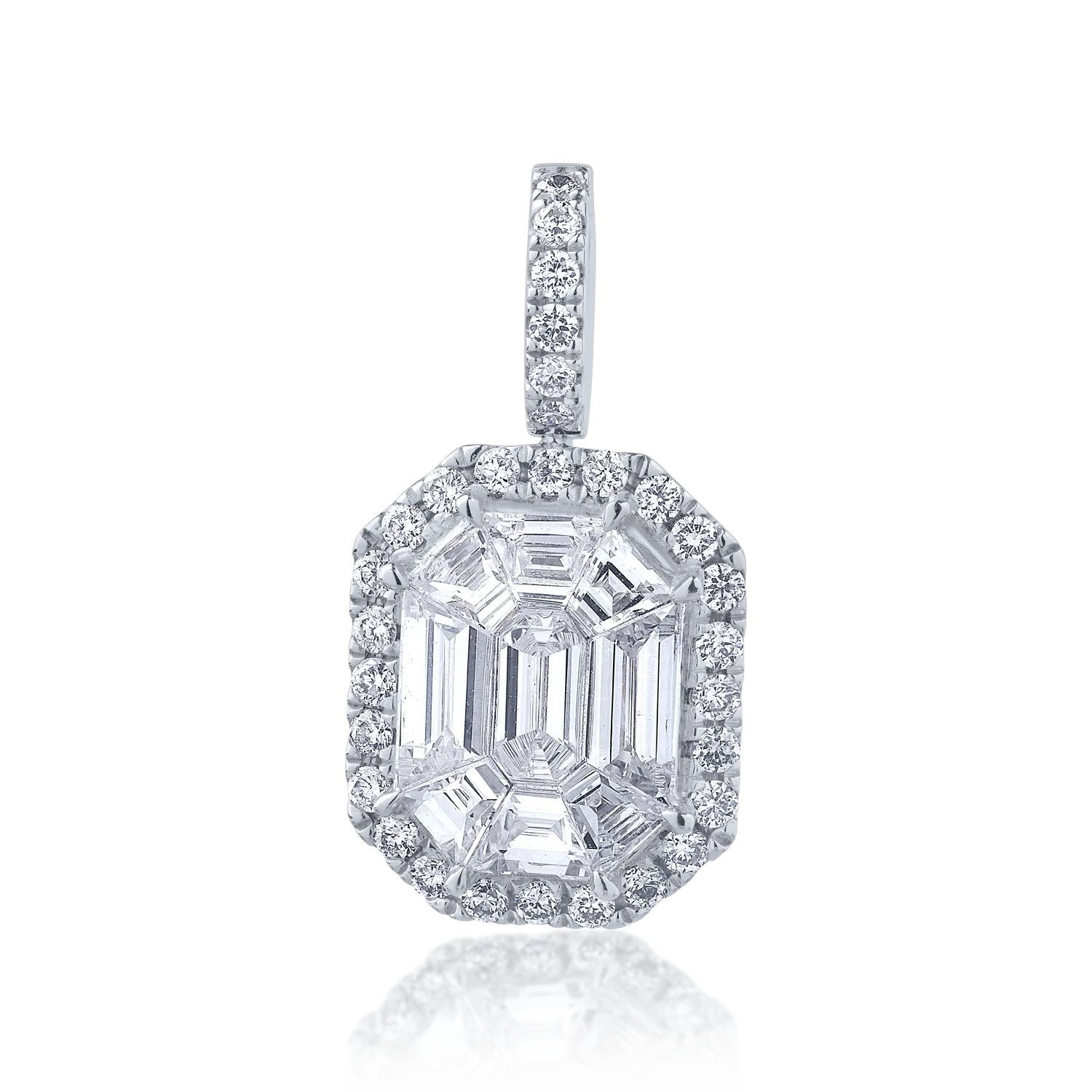 Pandantiv din aur alb cu diamante baguette si rotunde de 0.19ct