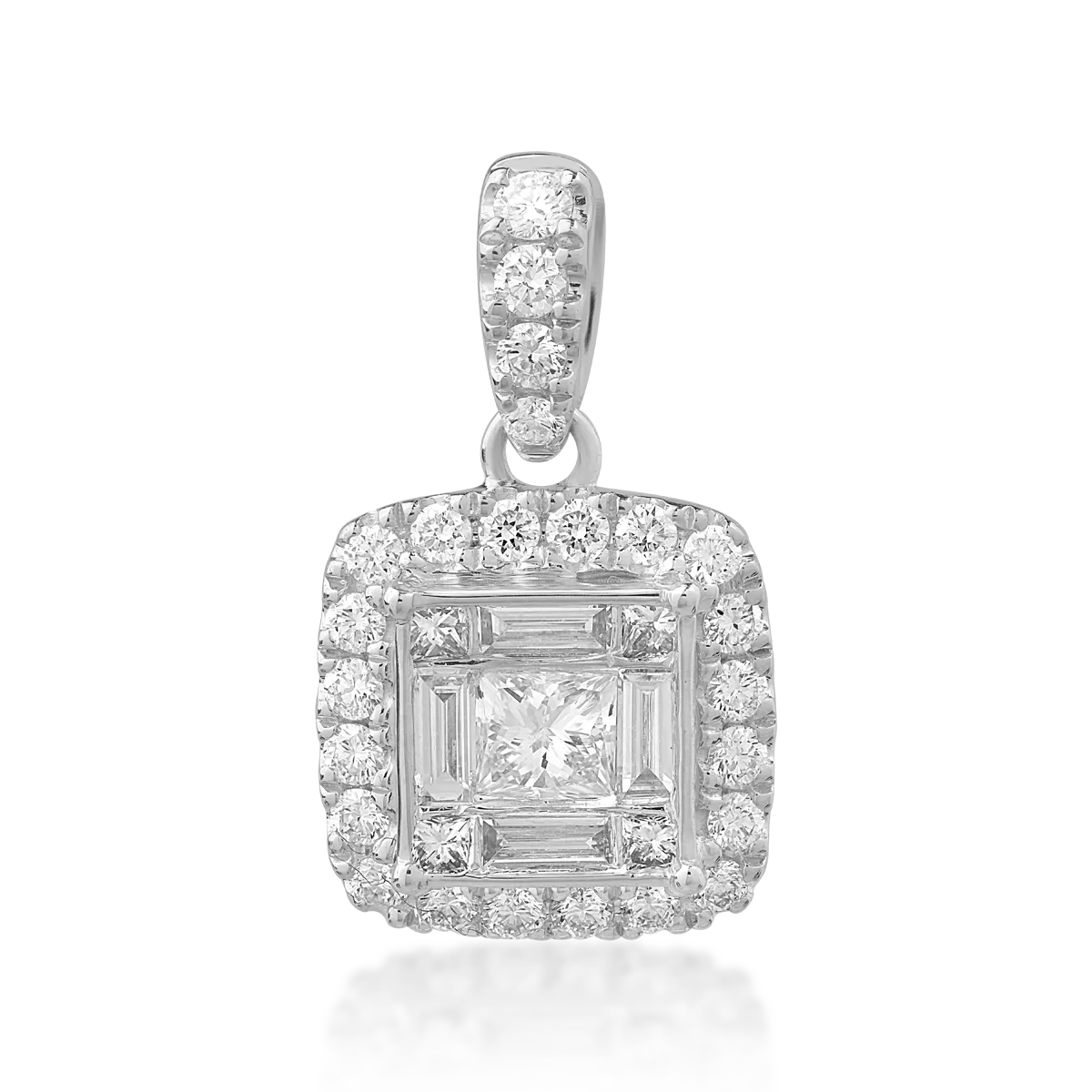 Pandantiv din aur alb cu diamante princess, baguette si rotunde de 0.45ct