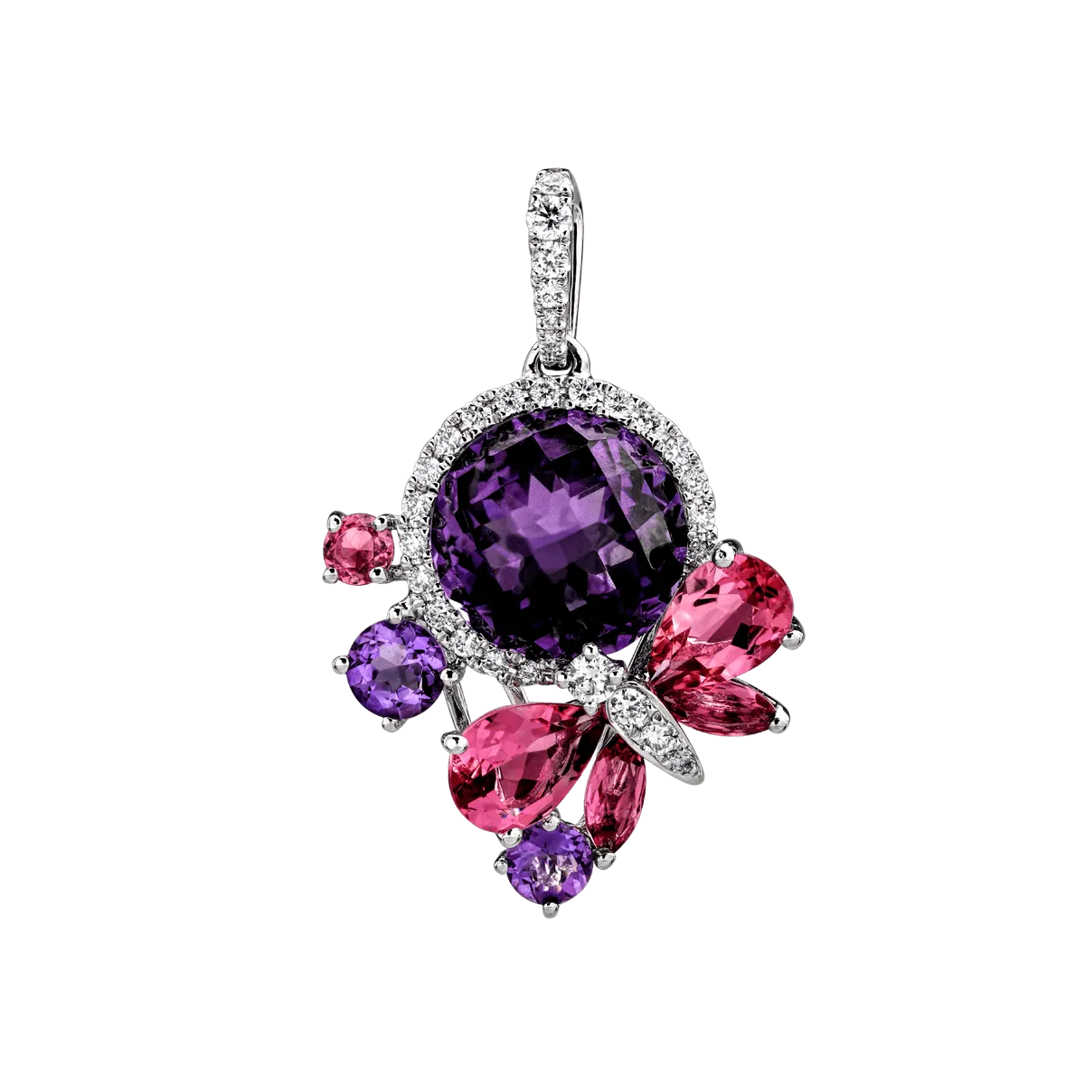 18K white gold pendant with 6.9ct precious and semiprecious stones