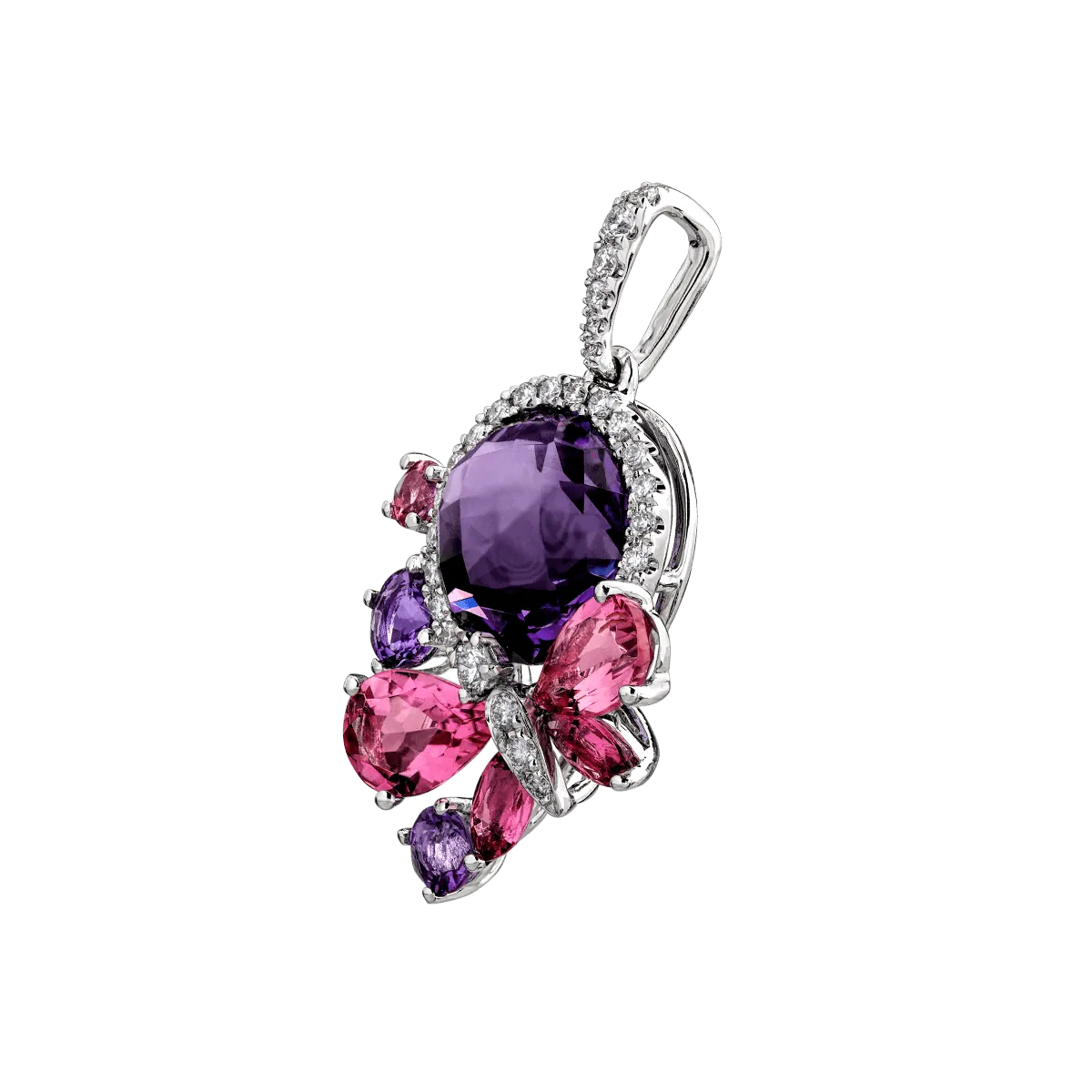 18K white gold pendant with 6.9ct precious and semiprecious stones