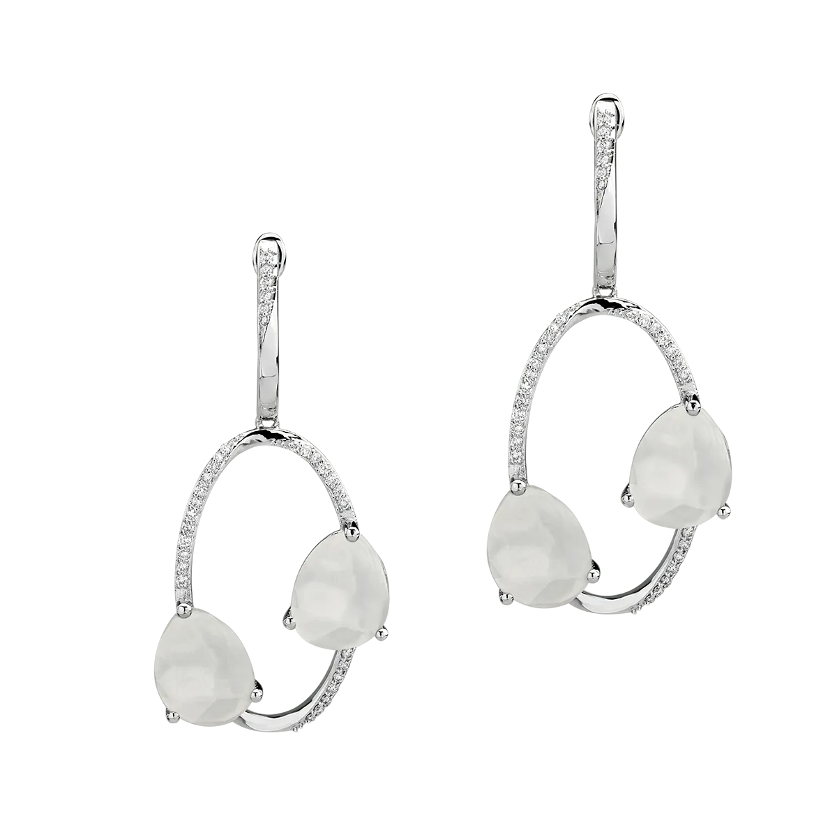 18K white gold earrings with 8.75ct white moonstone and 0.283ct diamonds