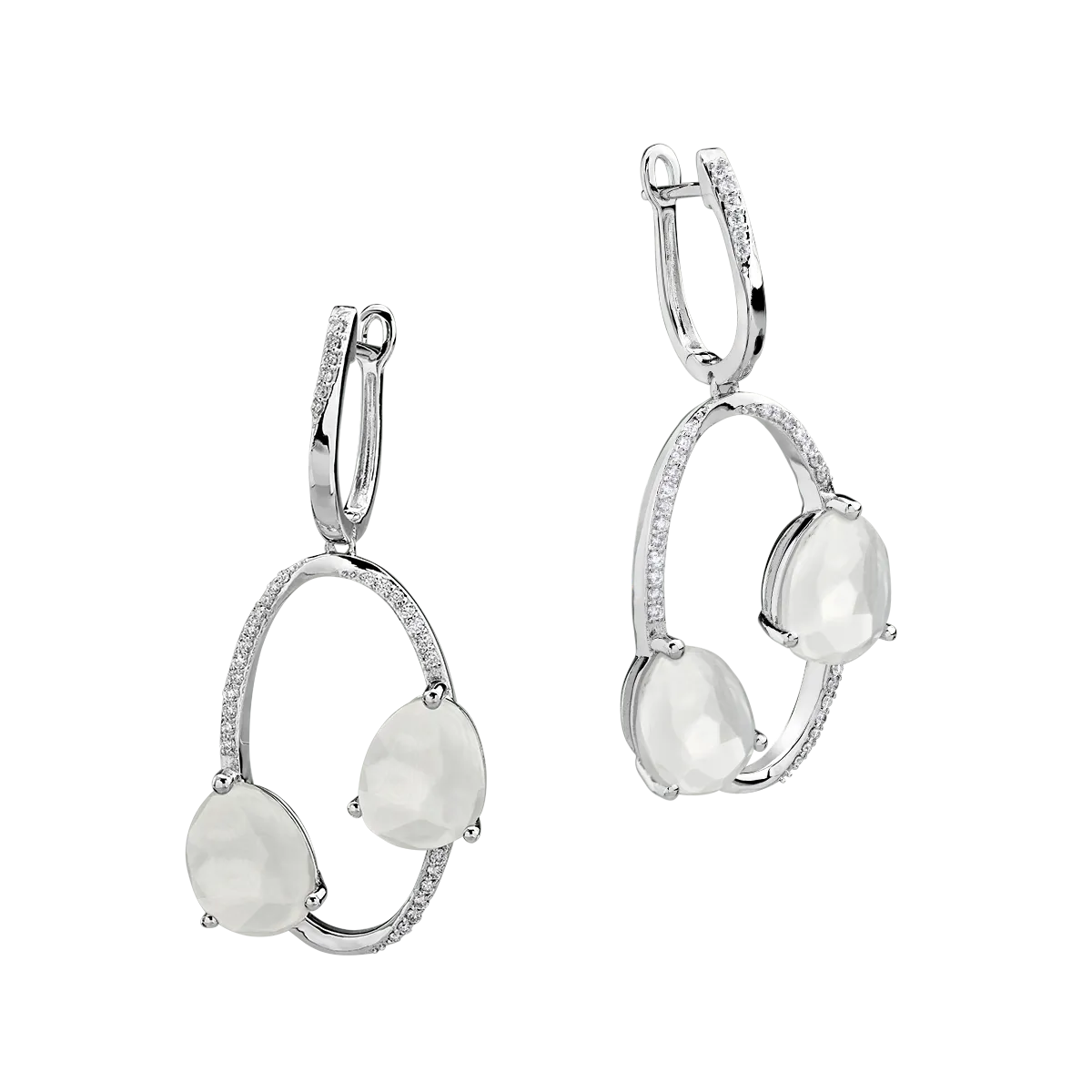 18K white gold earrings with 8.75ct white moonstone and 0.283ct diamonds