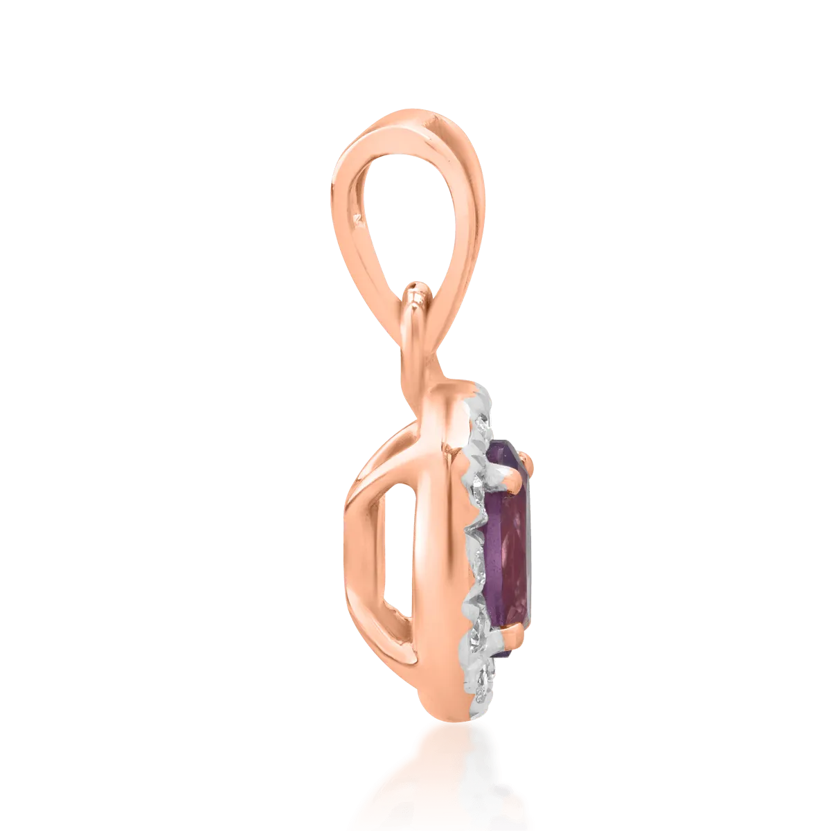 Pandantiv din aur roz de 14K cu ametist de 0.56ct si diamante de 0.135ct