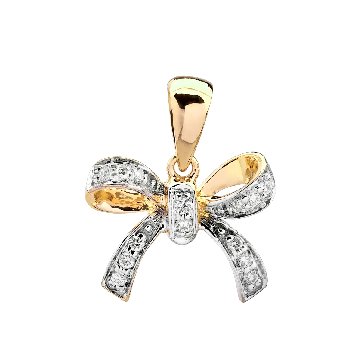 Pandantiv fundita din aur alb-galben cu diamante de 0.08ct