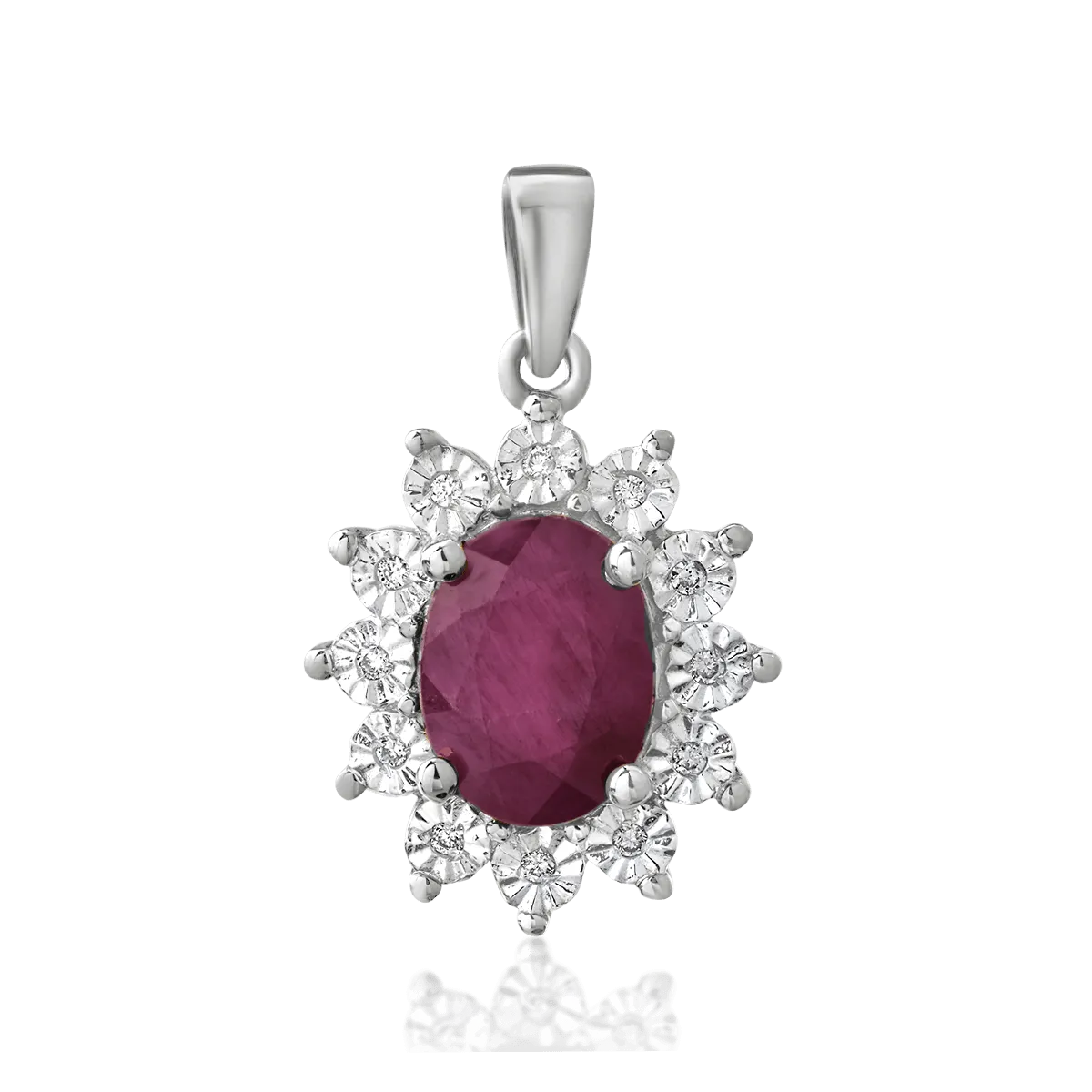 14K white gold pendant with 1.75ct ruby and 0.03ct diamonds
