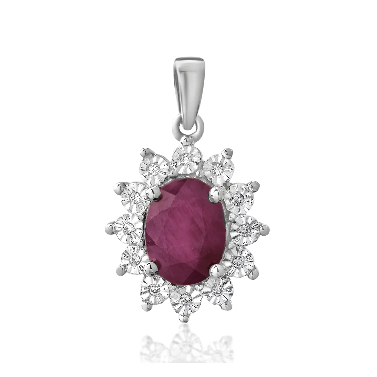 Pandantiv din aur alb de 14K cu rubin de 1.75ct si diamante de 0.03ct-104843