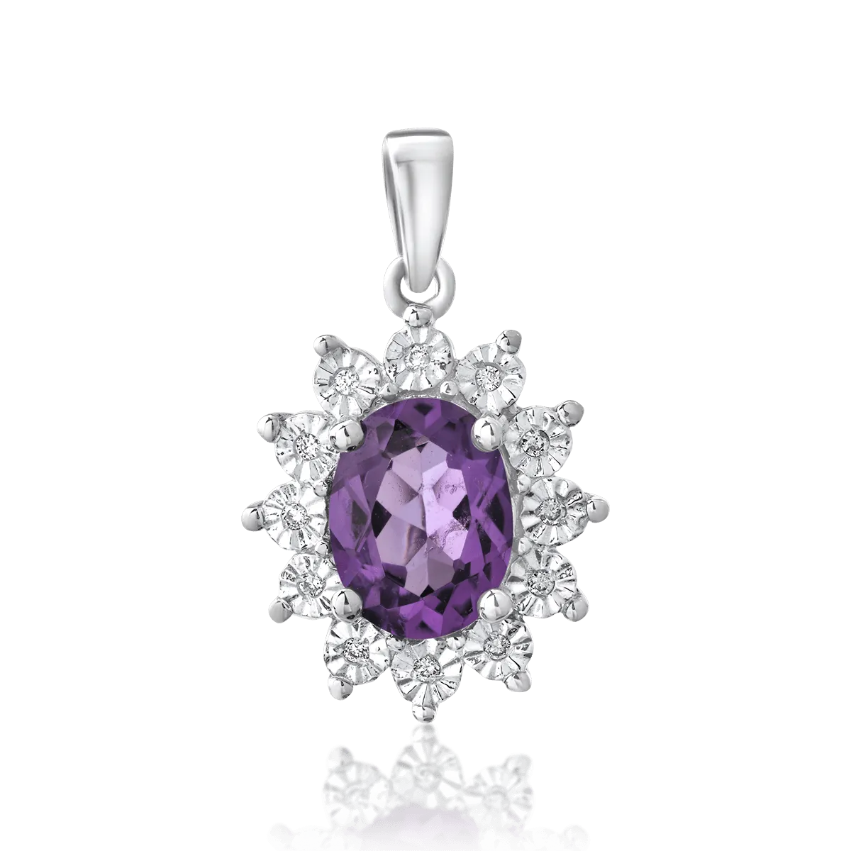 14K white gold pendant with 1.07ct amethyst and 0.03ct diamonds