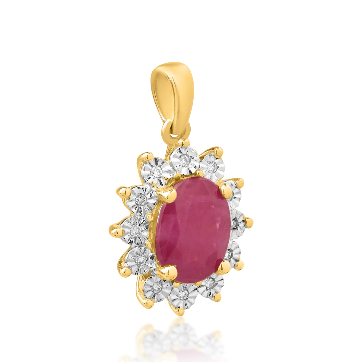14K yellow gold pendant with 1.33ct ruby and 0.03ct diamonds